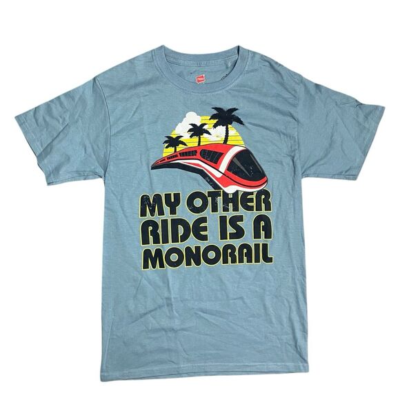 Hanes Disney Parks  T-Shirt Mens S Blue My Other Ride is a Monorail Attractions - Picture 8 of 8